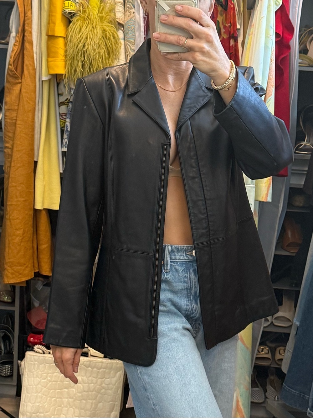Vintage Y2K Preston & York Black Lambskin Leather Blazer Jacket S